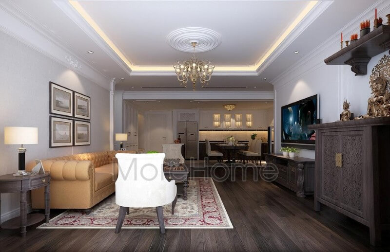 Bộ sofa gỗ tự nhiên được coi là điểm nhấn của không gian tiếp khách sang trọng và đẳng cấp Thiết kế chung cư