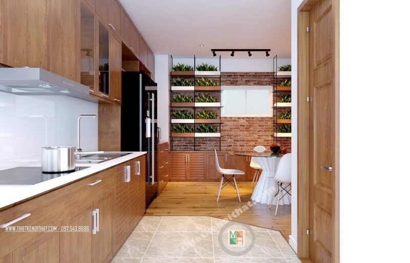 Mẫu thiết kế nội thất phòng bếp chung cư đẹp tiện nghi với đồ nội thất gỗ hiện đại cao cấp và tận dụng tối đa ánh sáng tự nhiên Những mẫu thiết kế phòng bếp đẹp, hiện đại