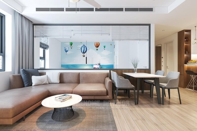 Mẫu thiết kế phòng khách chung cư hiện đại với đồ nội thất đơn giản nhưng tiện nghi Thiết kế phòng khách chung cư