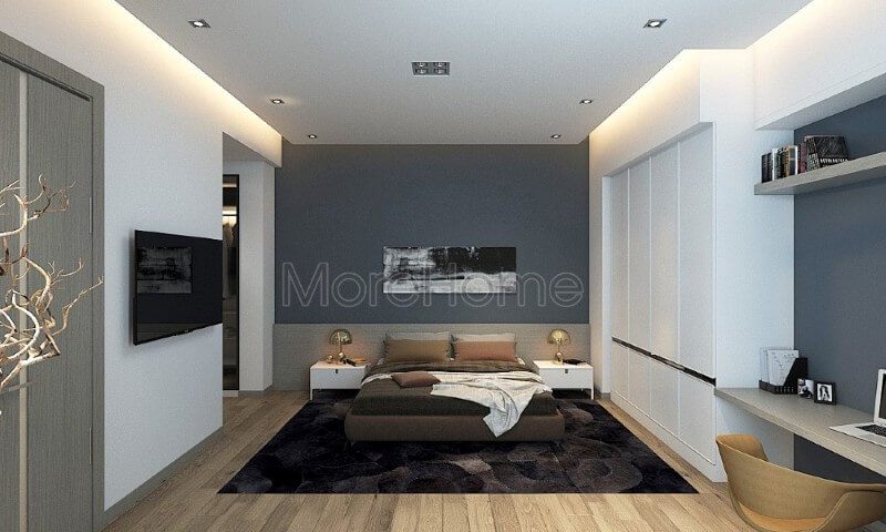 Thiết kế nội thất phòng ngủ nhà phố hiện đại đơn giản trang bị vật dụng ngăn nắp, màu sắc hợp phong thủy với mệnh của gia chủ