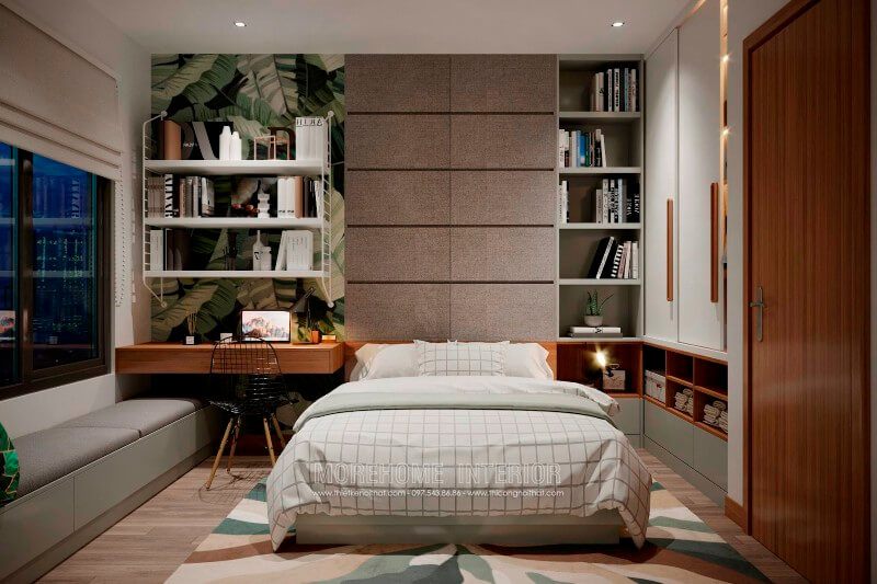 Không gian nội thất phòng ngủ nhà phố nhỏ được bố trí hợp lí, đảm bảo không gian gian nghỉ ngơi sang trọng và thoải mái nhất