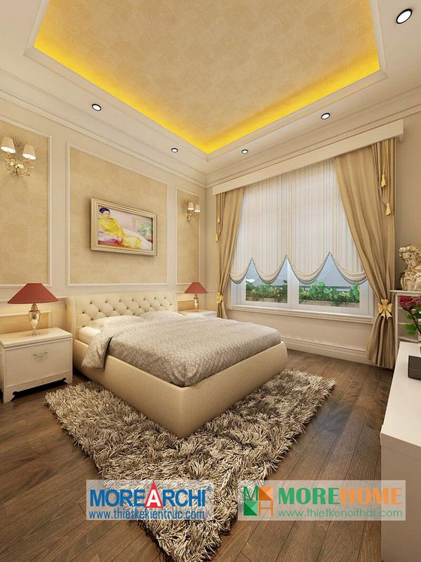 Thiết kế phòng ngủ đẹp với nội thất hiện đại, sang trọng với tone màu kem sáng tạo không gian ấm áp, thư giãn