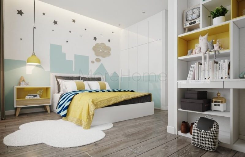 Thiết kế nội thất phòng ngủ trẻ em phong cách hiện đại với tông màu sáng, họa tiết ấn tượng khơi dậy trí tưởng tượng phong phú cho con