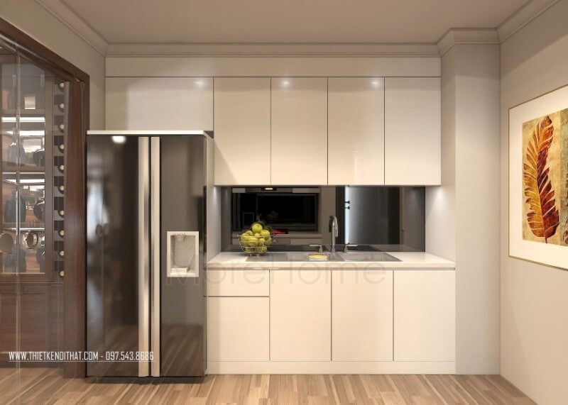 Tủ bếp hiên đại được lắp đặt để tạo ra một mặt bằng tiện lợi, đa năng và gọn gàng, không tốn quá nhiều diện tích nhưng vẫn đảm bảo đầy đủ tính năng.